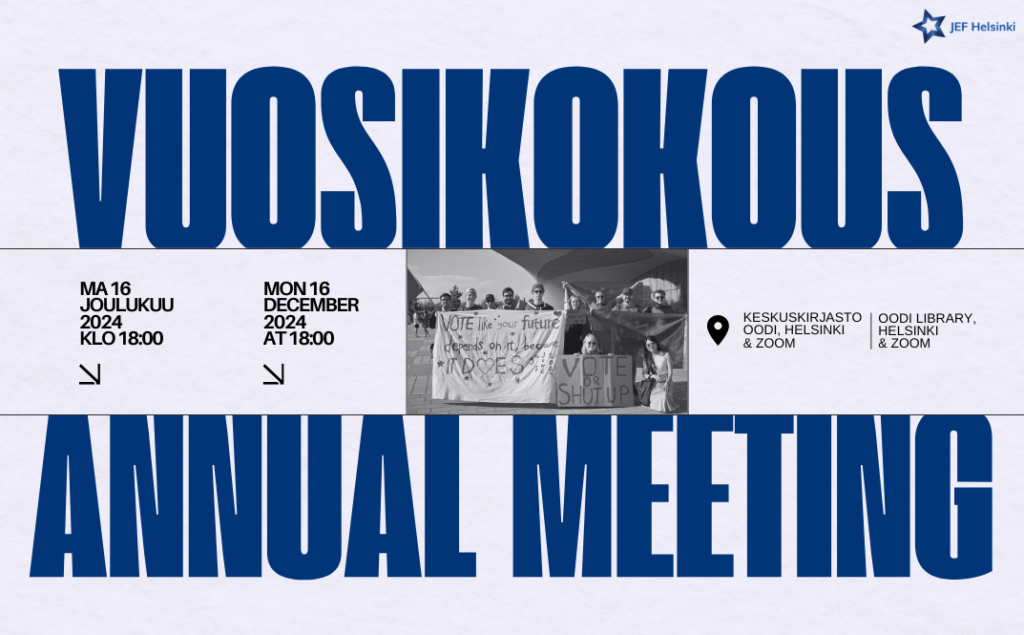 Tervetuloa Pääkaupunkiseudun Eurooppanuorten vuosikokoukseen 16.12.!
